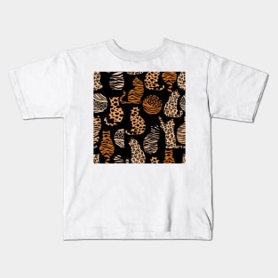 Silhouette of cats with textures of wild animals. Kids T-Shirt